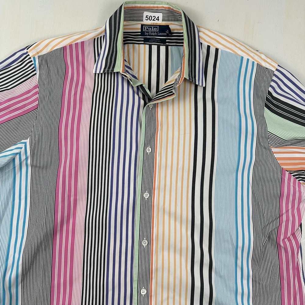 VTG Polo Ralph Lauren Colorblock Curham Shirt Men XL Striped Custom Fit Colorful